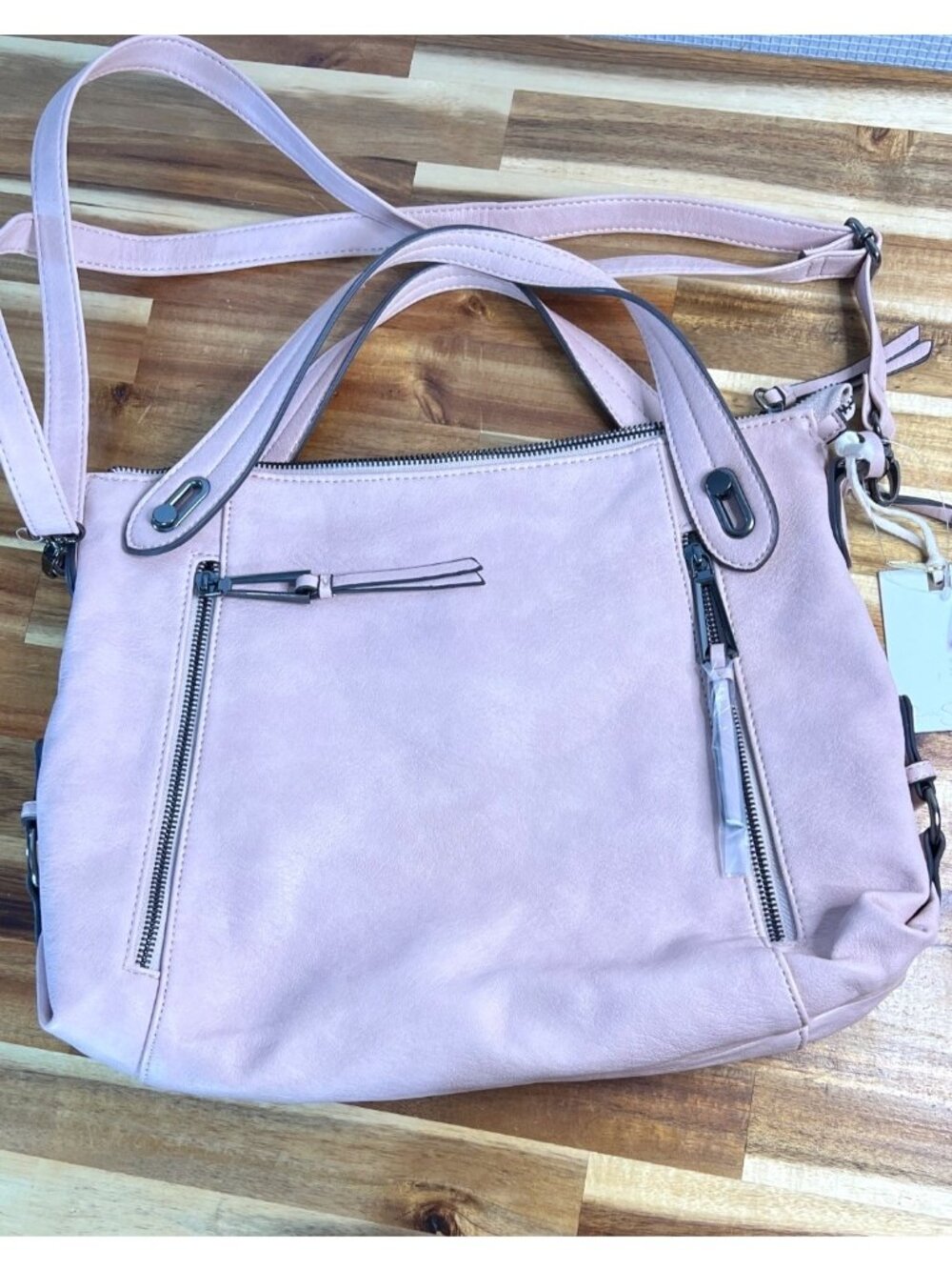 Jessica Simpson Roxanne Satchel pink double handles shoulder strap zippers - Picture 16 of 16